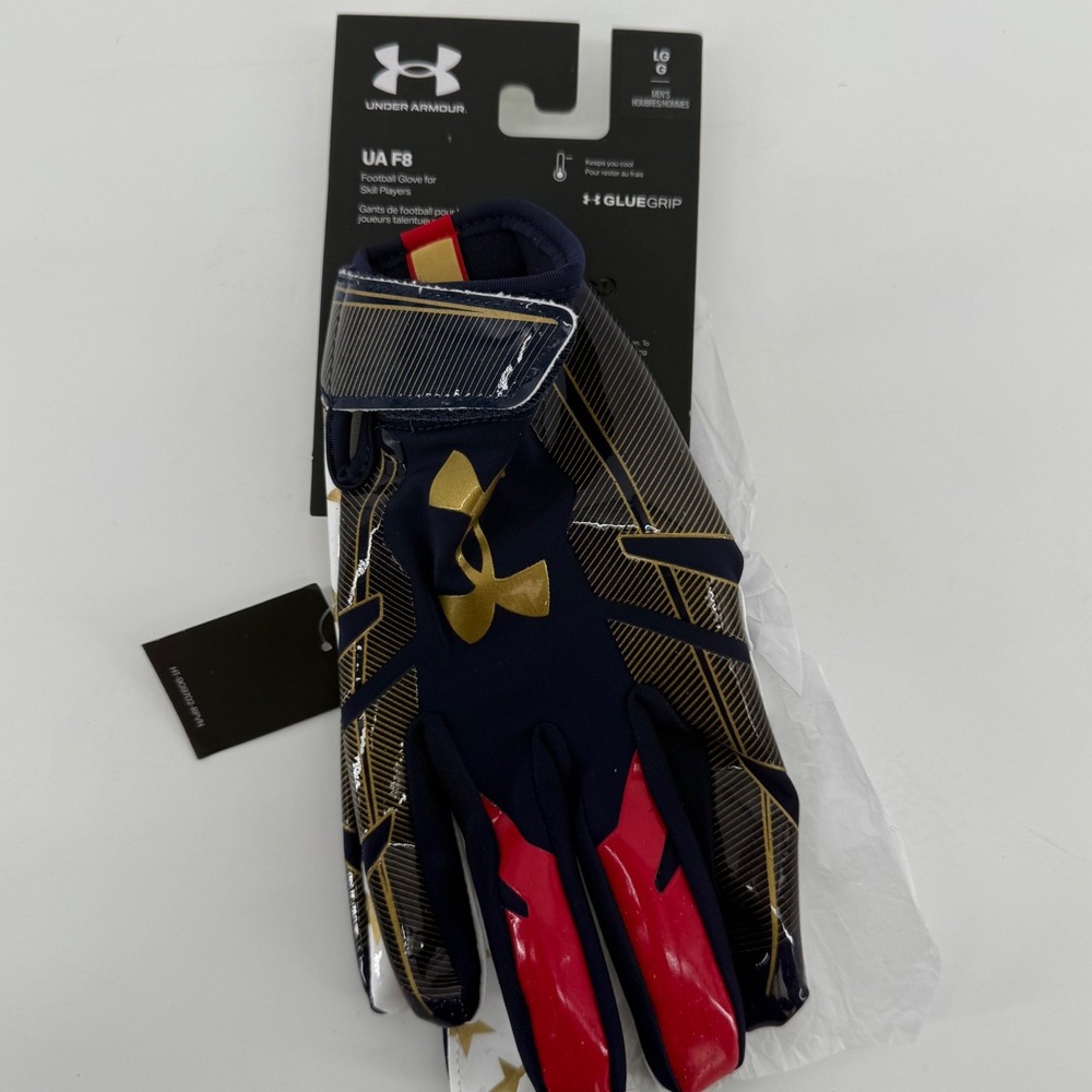 Under Armour UA F8 Football Gloves Mens Large USA Limited‎ Edition Navy Gold NEW